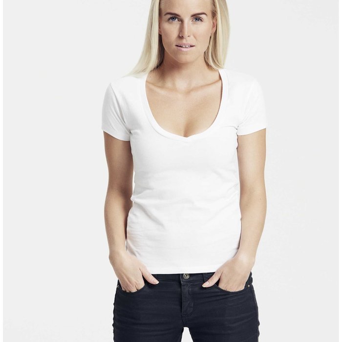 T-shirt Coton Bio Col V Femme Blanc - TOPTEX, sobre et efficace.